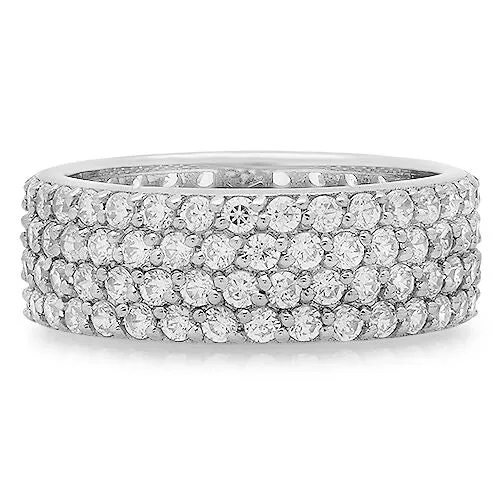 6.5MM Eternity 4 Rows Pave Cubic Zirconia 14K White Gold Band