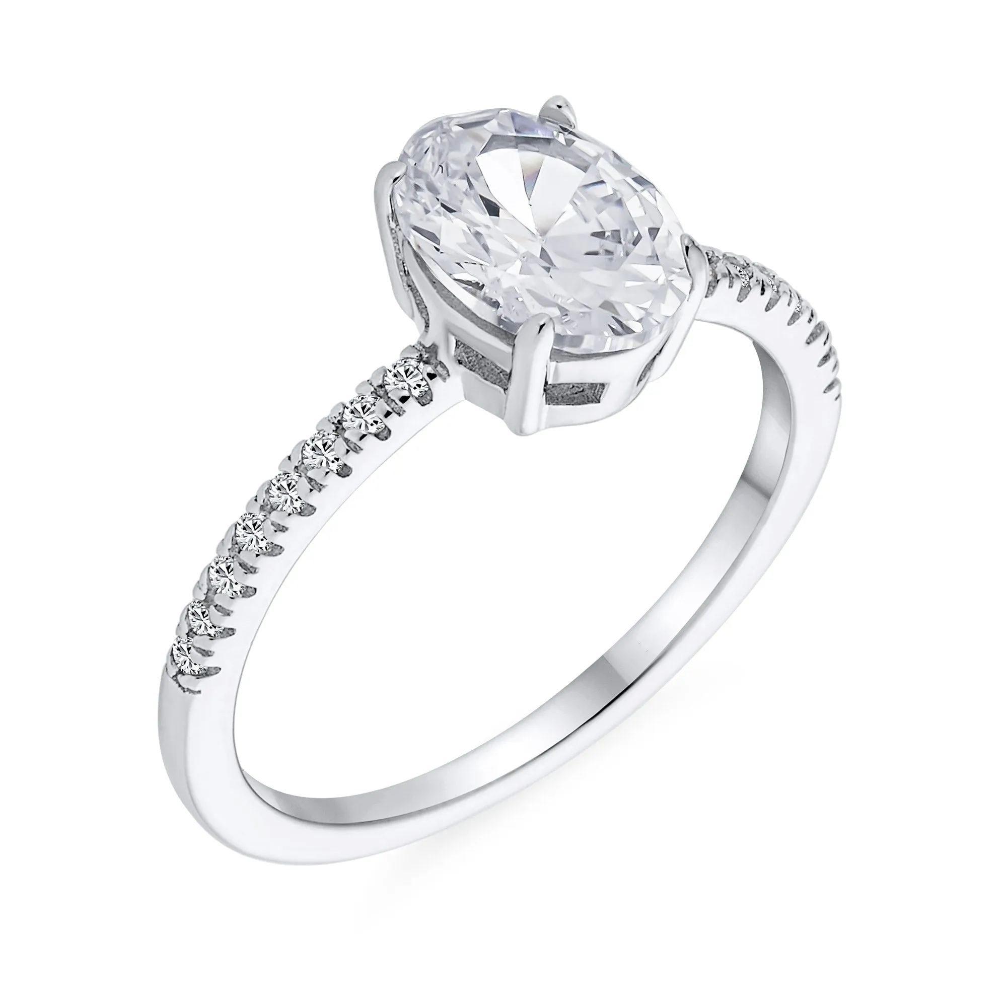 925 Sterling Silver AAA CZ Solitaire Engagement Ring Band