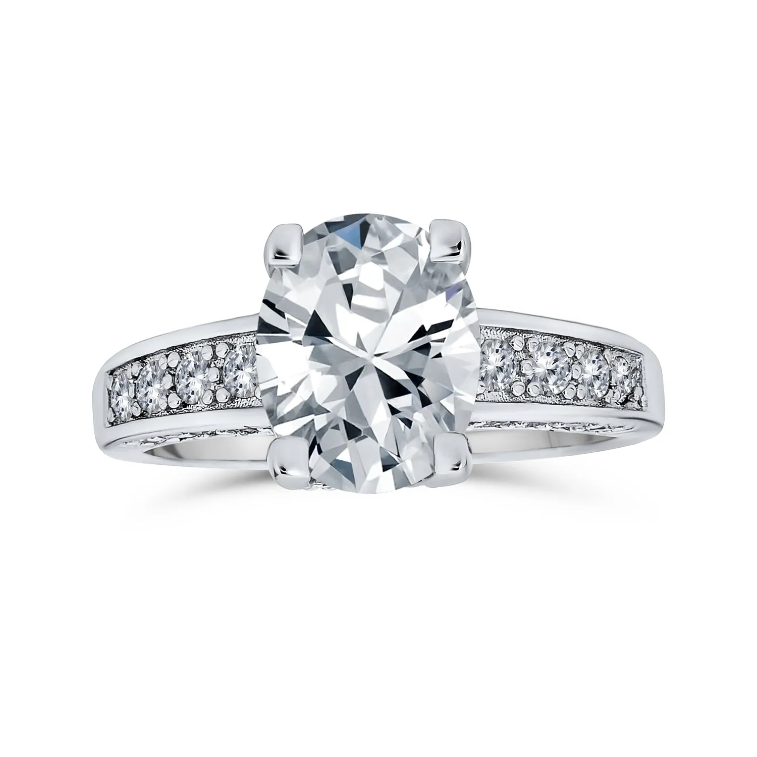 925 Sterling Silver AAA CZ Solitaire Engagement Ring Band