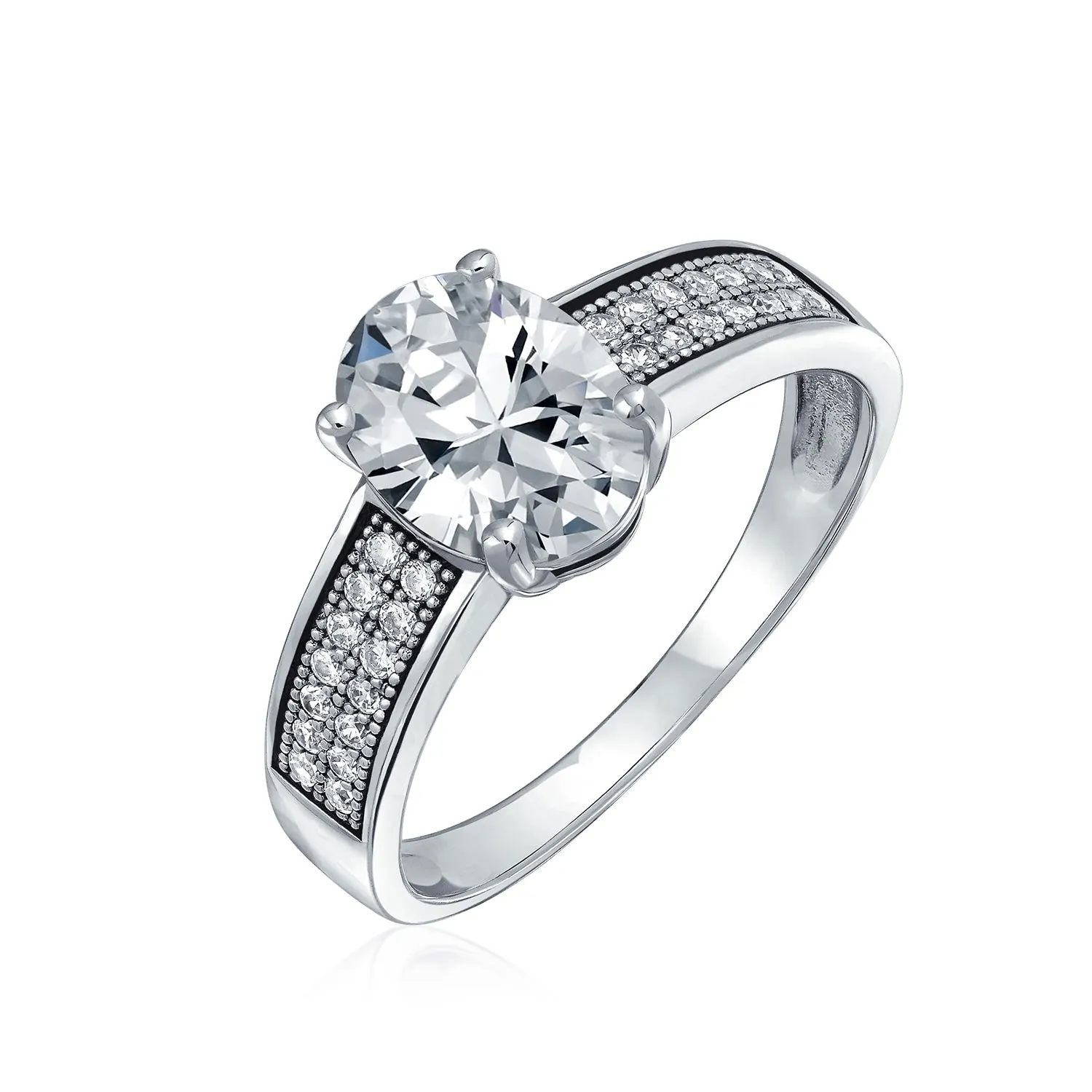 925 Sterling Silver AAA CZ Solitaire Engagement Ring Band