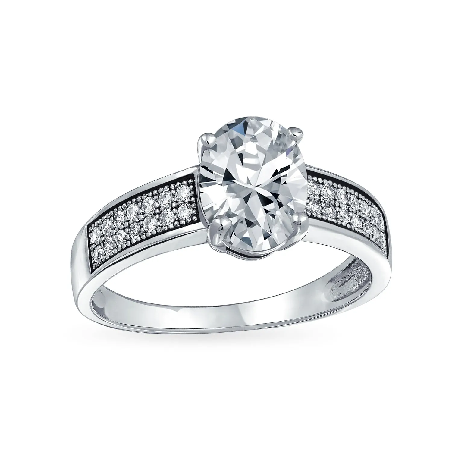 925 Sterling Silver AAA CZ Solitaire Engagement Ring Band