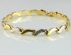 9ct Yellow & White Gold Diamond Cut Wave Link Bracelet  7.5"