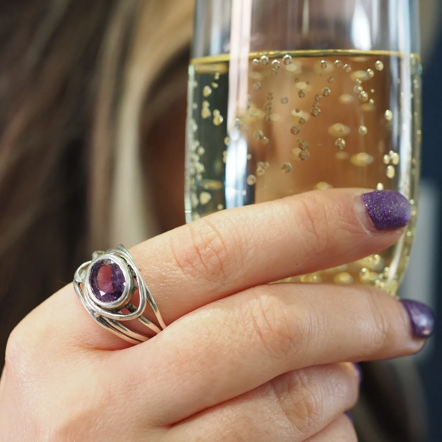 Adjustable Fossil Ring in silver & various gemstones