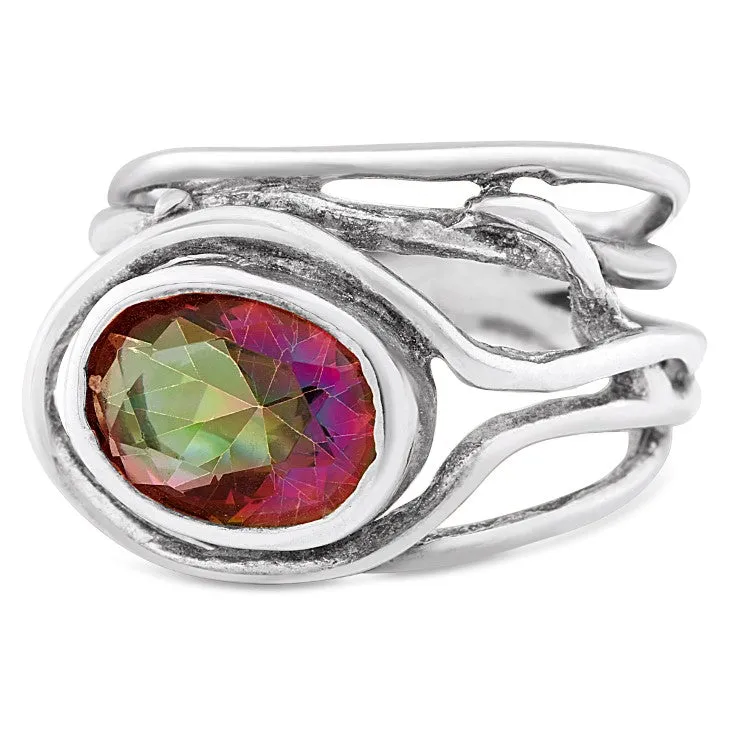 Adjustable Fossil Ring in silver & various gemstones