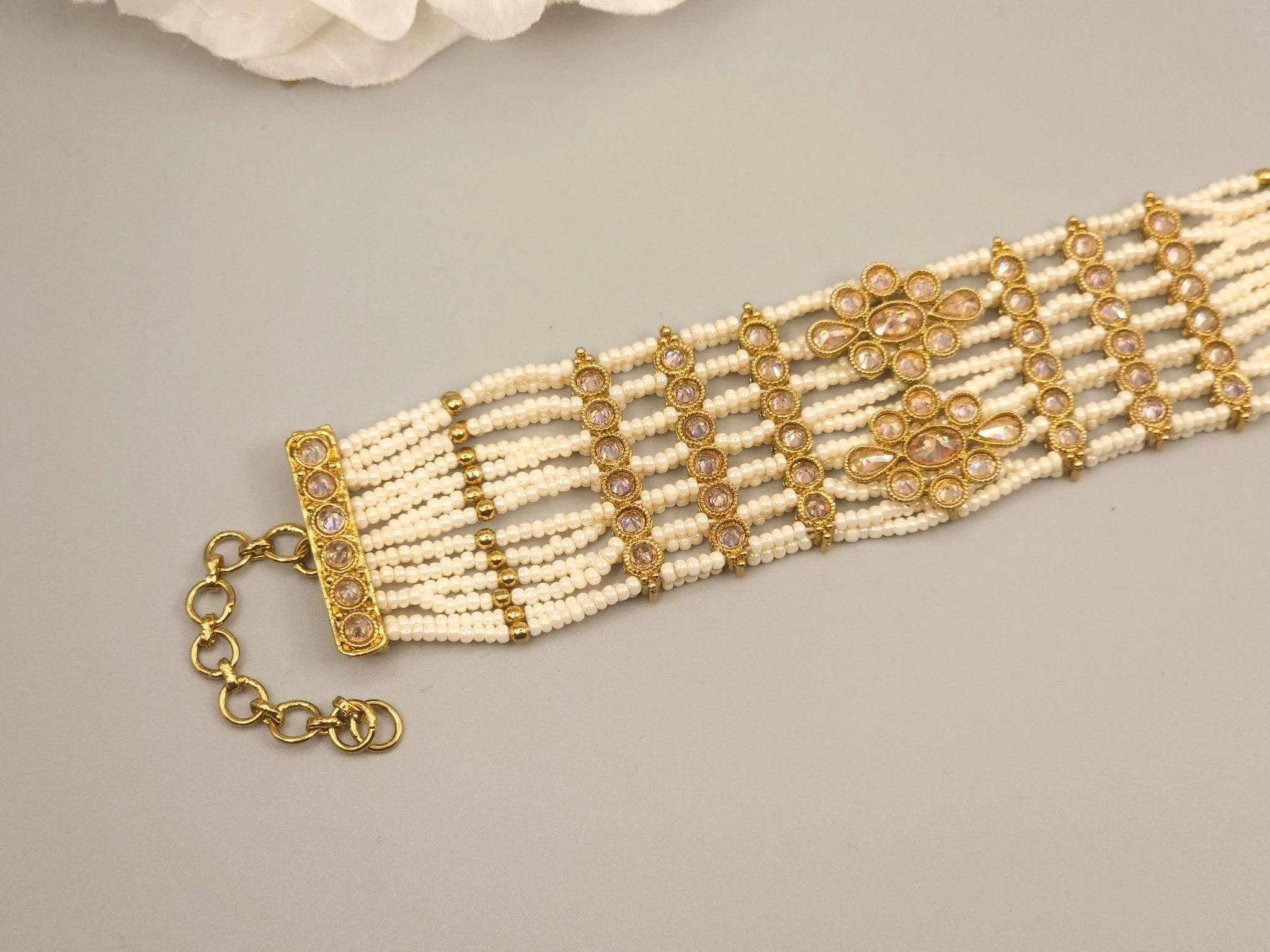 Antique Gold Polki Adjustable Chain Bracelet