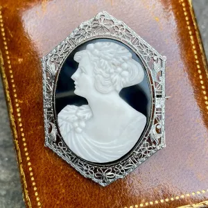 Art Deco Filigree Cameo Pin