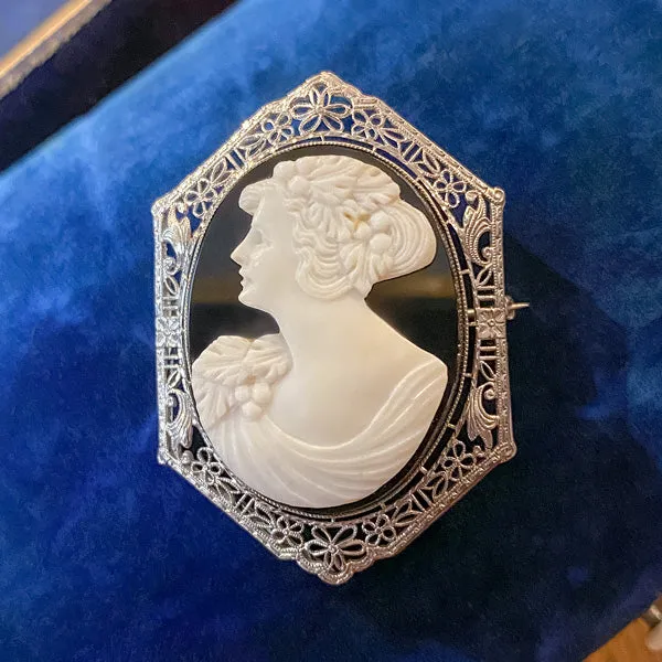 Art Deco Filigree Cameo Pin