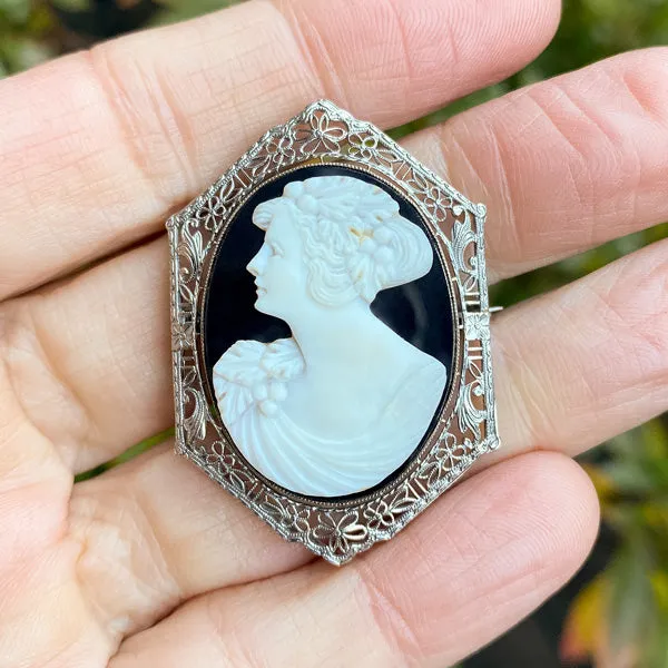 Art Deco Filigree Cameo Pin