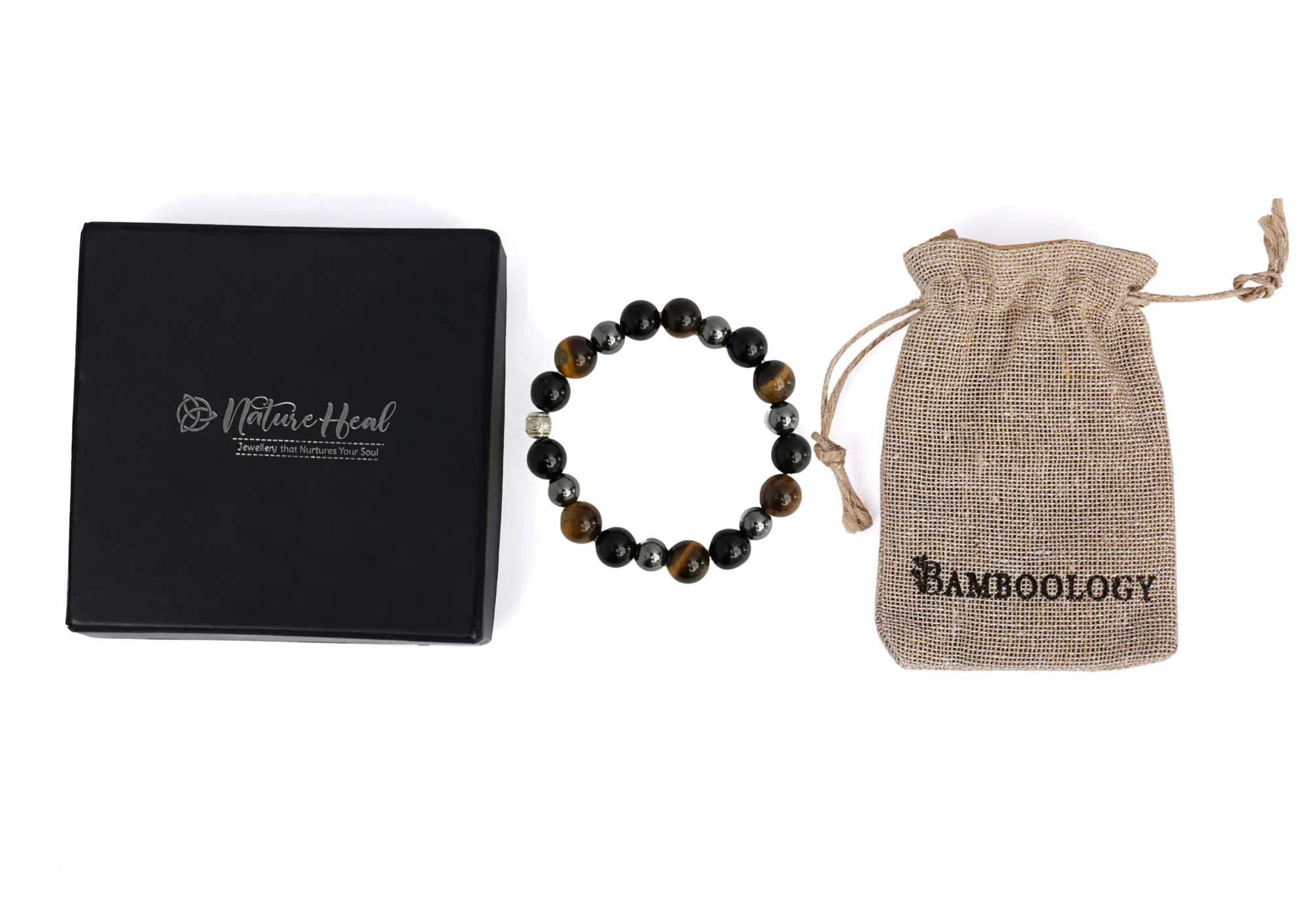 Bamboology Trends BLACK OBSIDIAN, TIGER EYE AND HEMATITE BRACELET FOR CLEANSING, CLARITY, STRONG MIND, GROUNDING AND BETTER HEALTH