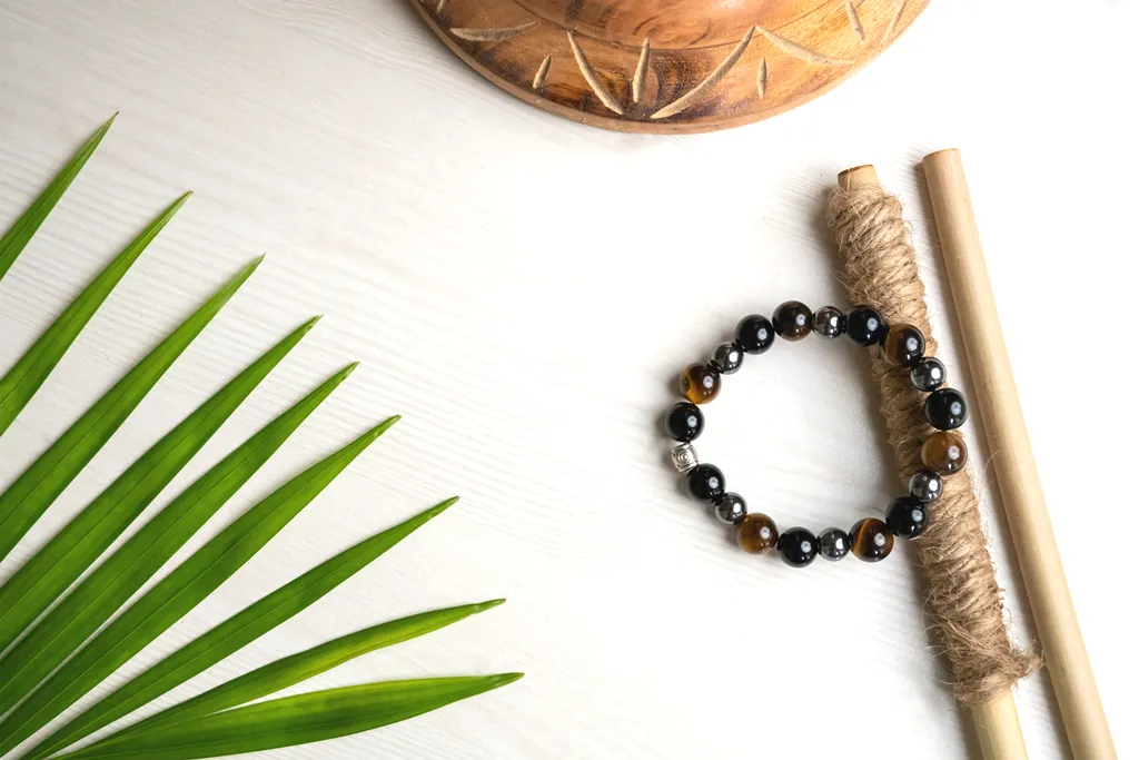 Bamboology Trends BLACK OBSIDIAN, TIGER EYE AND HEMATITE BRACELET FOR CLEANSING, CLARITY, STRONG MIND, GROUNDING AND BETTER HEALTH