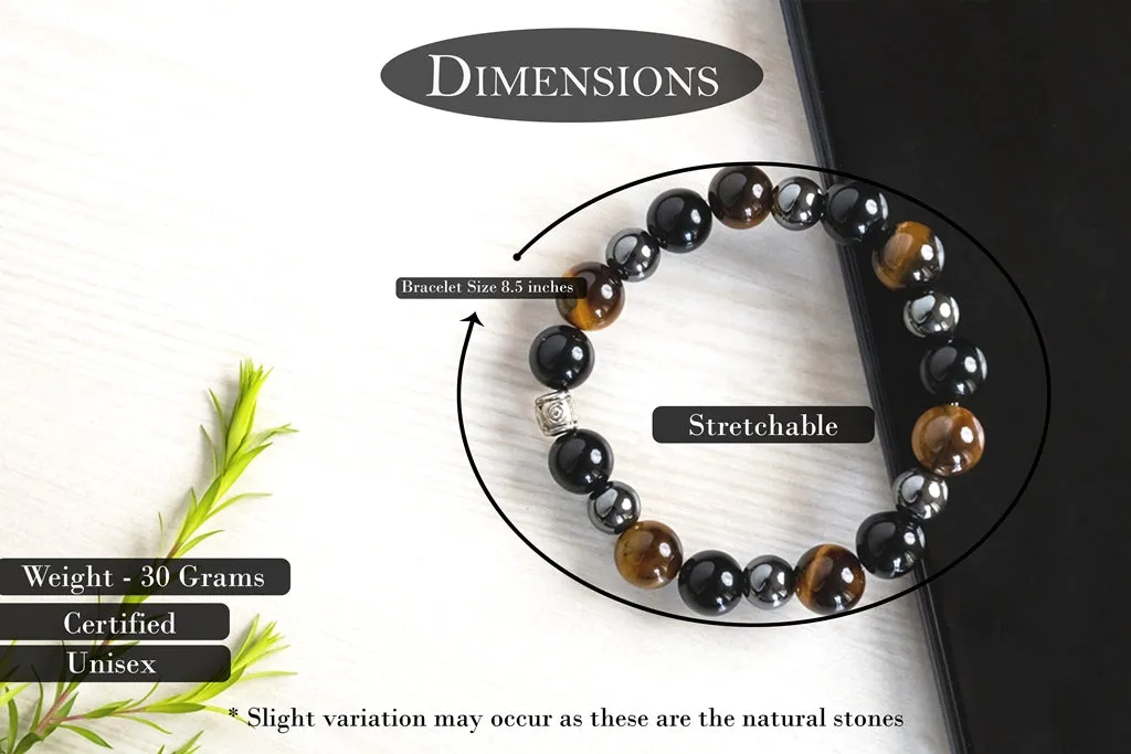 Bamboology Trends BLACK OBSIDIAN, TIGER EYE AND HEMATITE BRACELET FOR CLEANSING, CLARITY, STRONG MIND, GROUNDING AND BETTER HEALTH