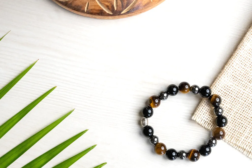 Bamboology Trends BLACK OBSIDIAN, TIGER EYE AND HEMATITE BRACELET FOR CLEANSING, CLARITY, STRONG MIND, GROUNDING AND BETTER HEALTH