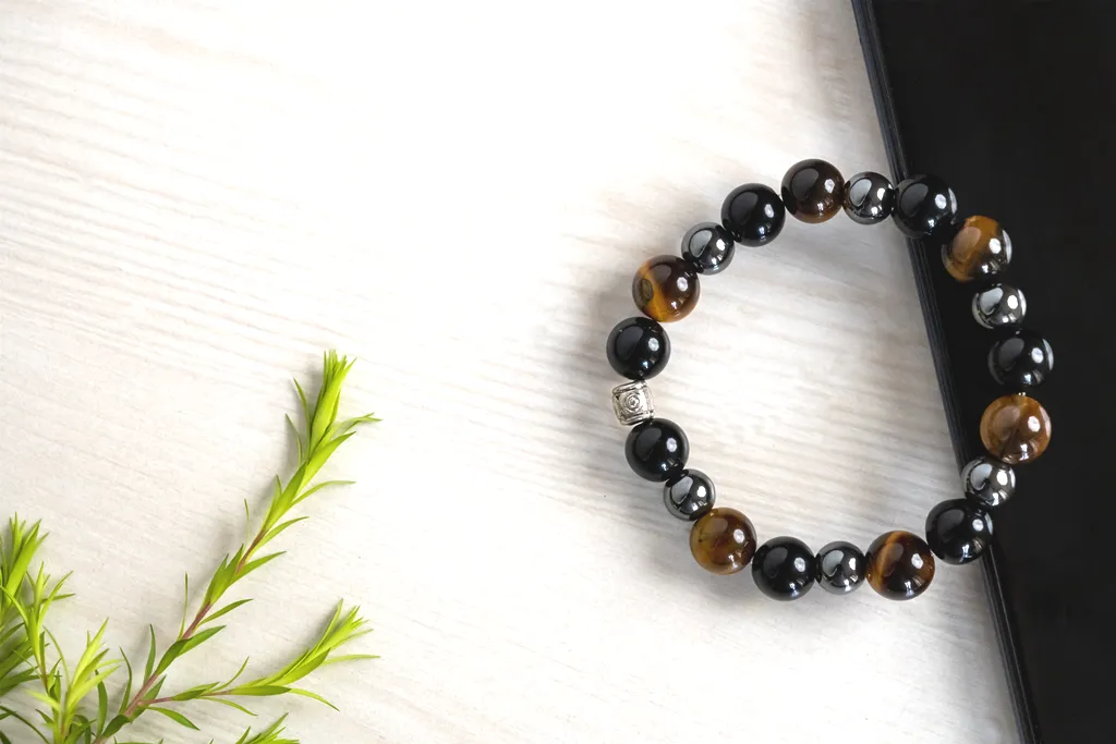 Bamboology Trends BLACK OBSIDIAN, TIGER EYE AND HEMATITE BRACELET FOR CLEANSING, CLARITY, STRONG MIND, GROUNDING AND BETTER HEALTH