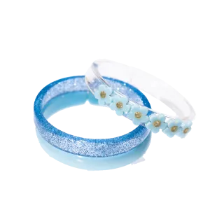 Bangle Set - Light Blue Flowers & Glitter