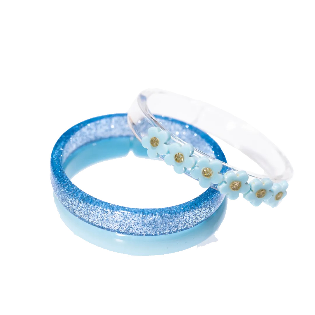 Bangle Set - Light Blue Flowers & Glitter