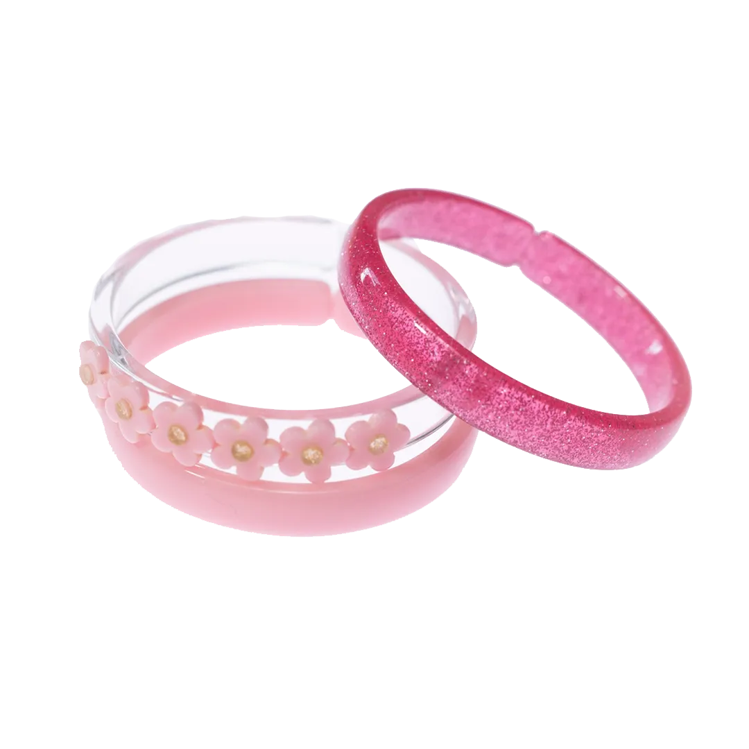 Bangle Set - Pink Flowers & Glitter