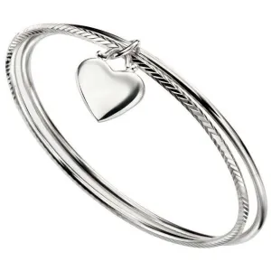 Beginnings Heart Double Diamond Cut Bangle - Silver