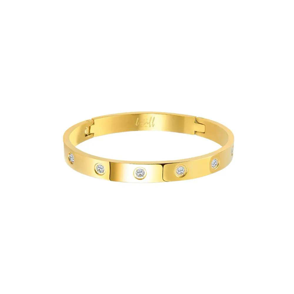 BG808GP B.Tiff 8-Stone Bold High Polish Gold Bangle Bracelet