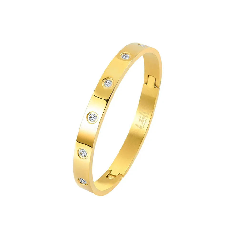 BG808GP B.Tiff 8-Stone Bold High Polish Gold Bangle Bracelet