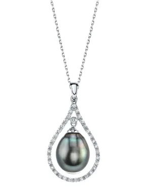 Black Tahitian Drop-Shape Pearl & Diamond Diadem Pendant