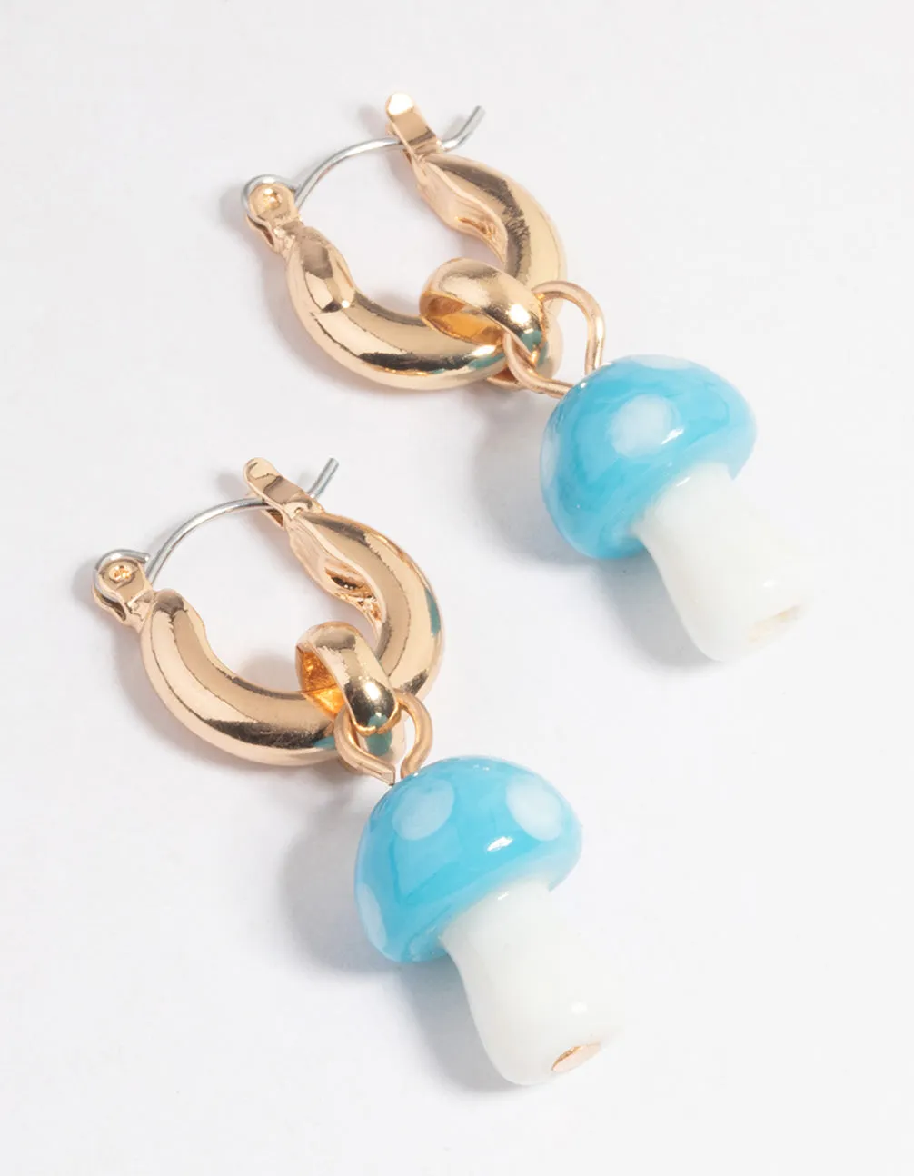 Blue Chunky Mushroom Hoop Earrings