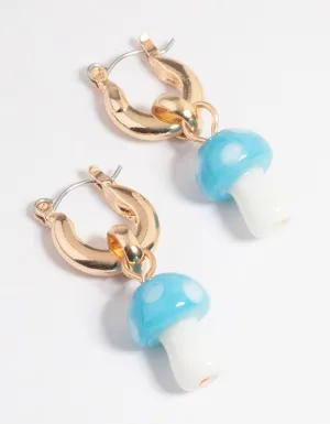 Blue Chunky Mushroom Hoop Earrings