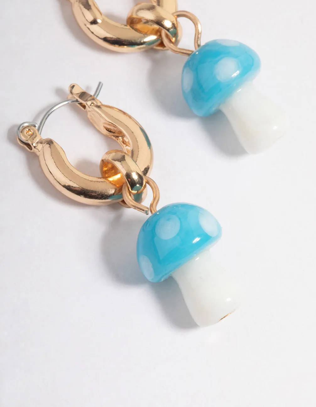 Blue Chunky Mushroom Hoop Earrings