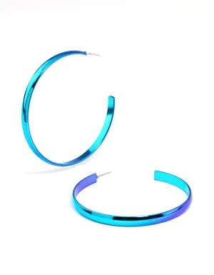 Blue Shiny Smooth 58mm Hoop Earrings