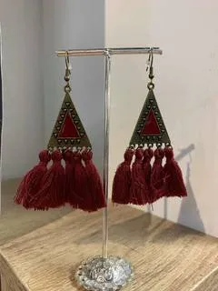 Bohemian Triangle and Long Tassel Colourful Earrings