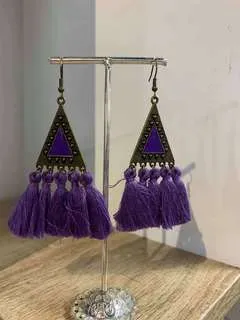 Bohemian Triangle and Long Tassel Colourful Earrings