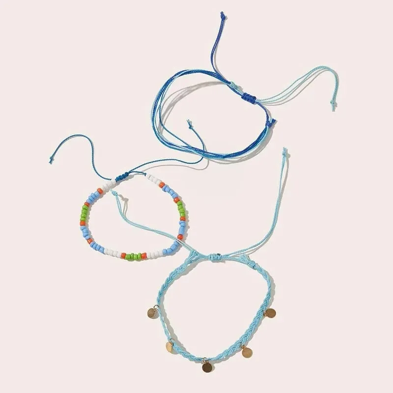 Boho Handmade Shell Seed Beads Anklet Set