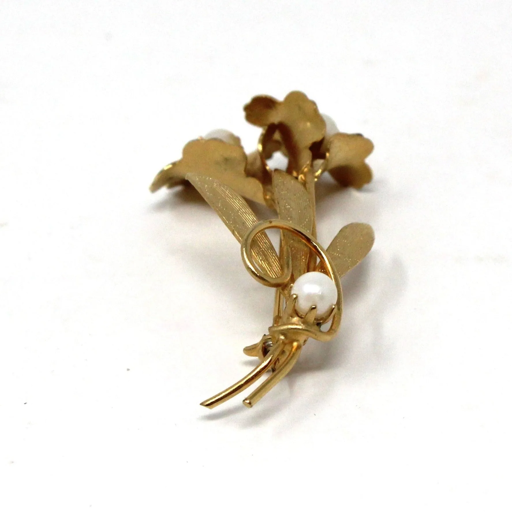 Brooch / Pin, Double Calla Lilies and Faux Pearls Vintage Brooch, Vintage