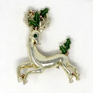 Brooch / Pin, Gerry, Christmas Reindeer, Enamel & Gold Tone, Vintage