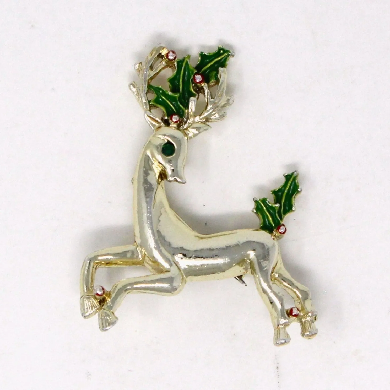 Brooch / Pin, Gerry, Christmas Reindeer, Enamel & Gold Tone, Vintage