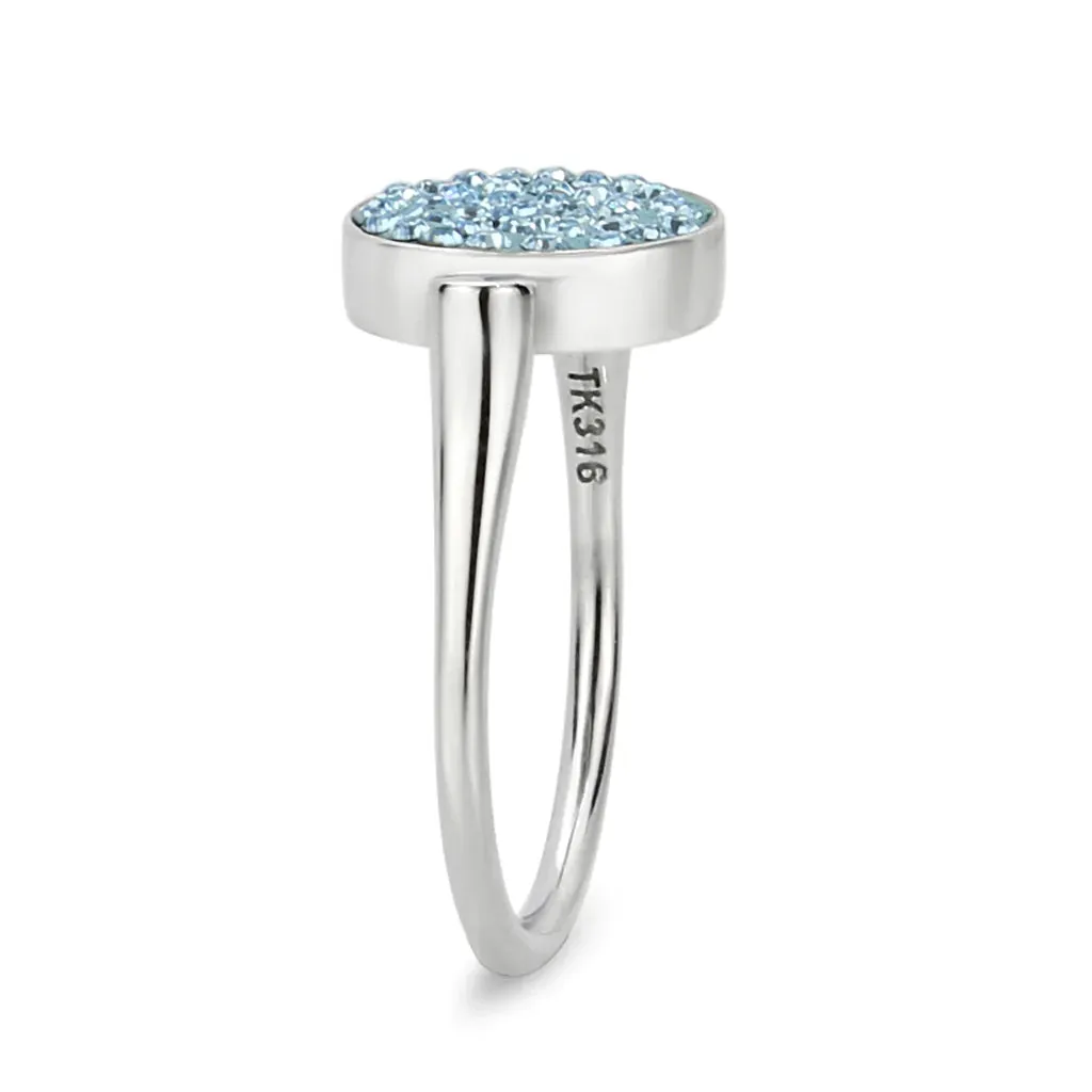 CJ385403 Wholesale Women's Stainless Steel Top Grade Crystal Round Sea Blue Ring