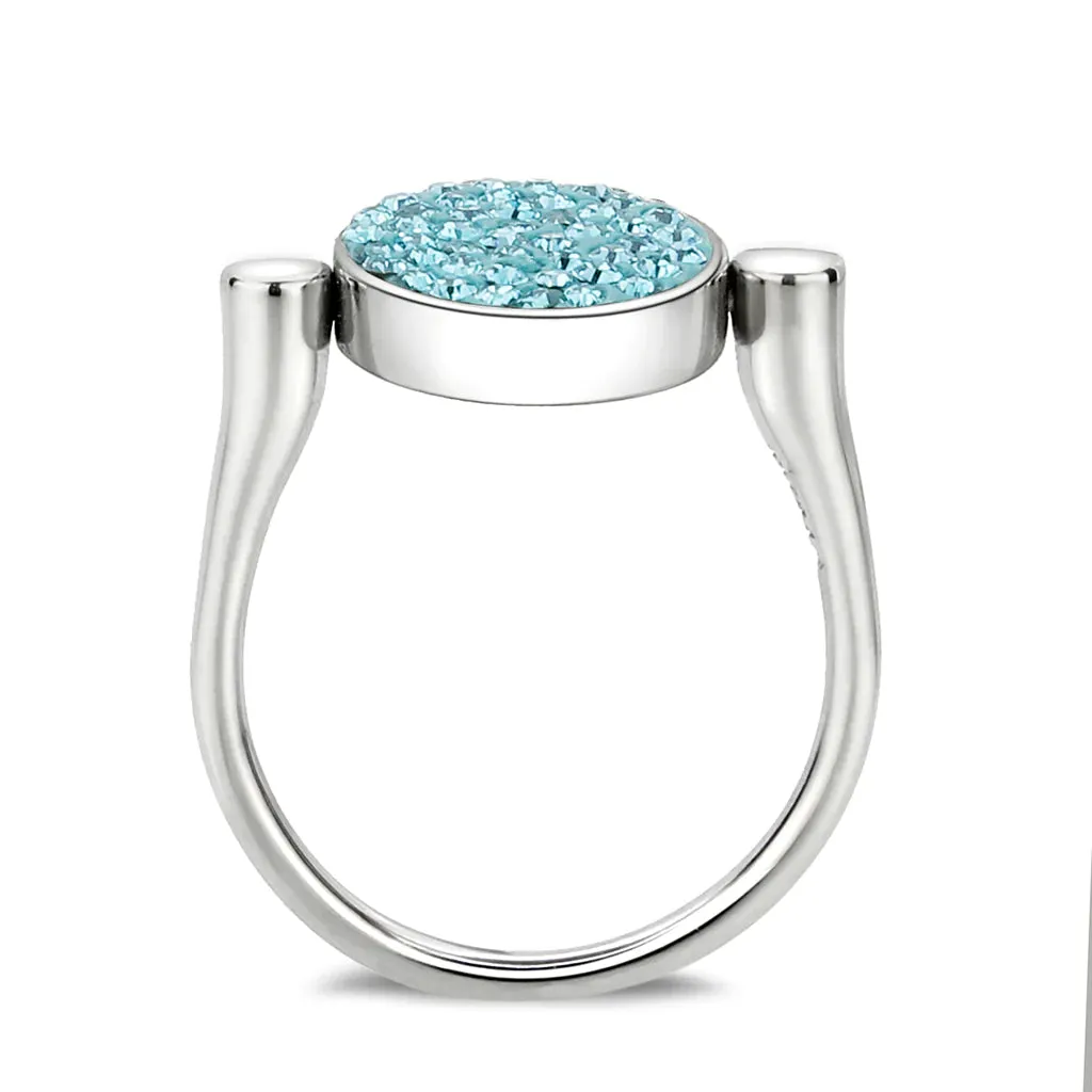 CJ385403 Wholesale Women's Stainless Steel Top Grade Crystal Round Sea Blue Ring