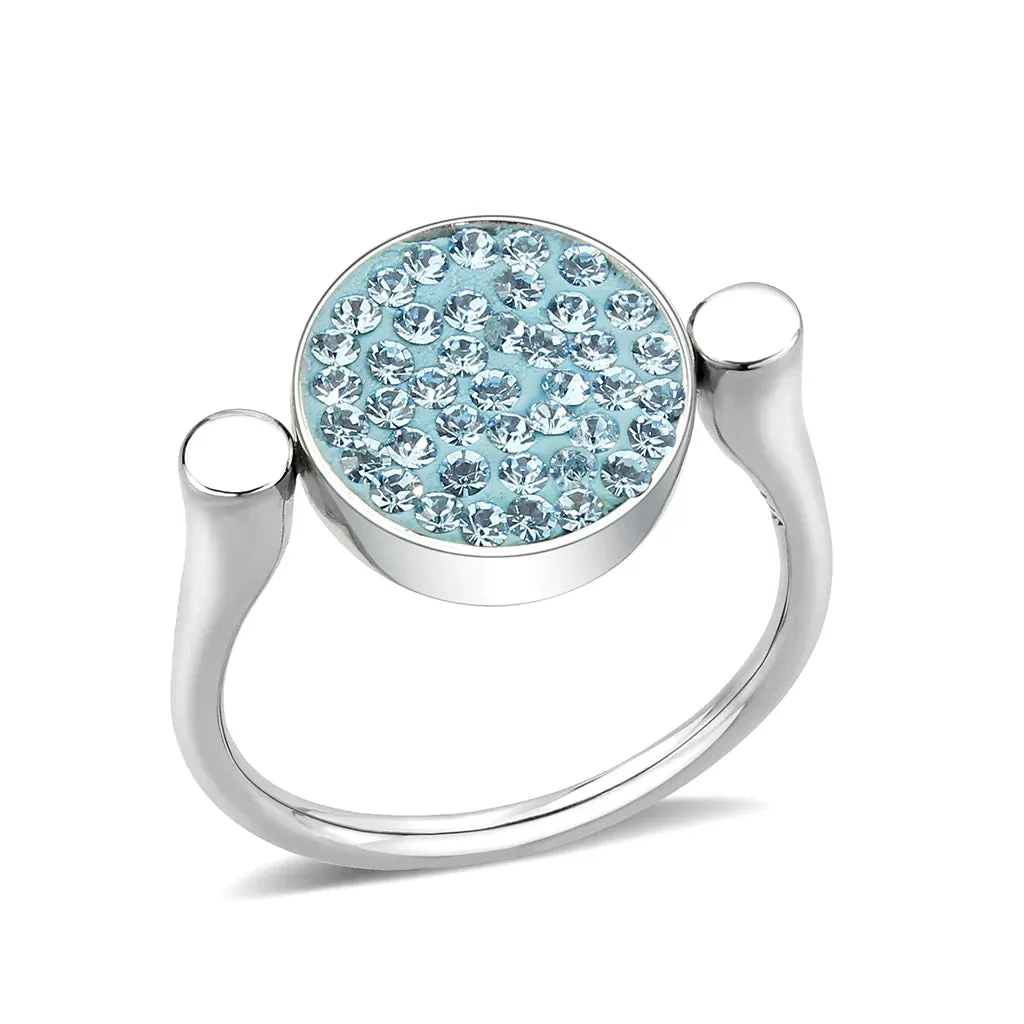 CJ385403 Wholesale Women's Stainless Steel Top Grade Crystal Round Sea Blue Ring