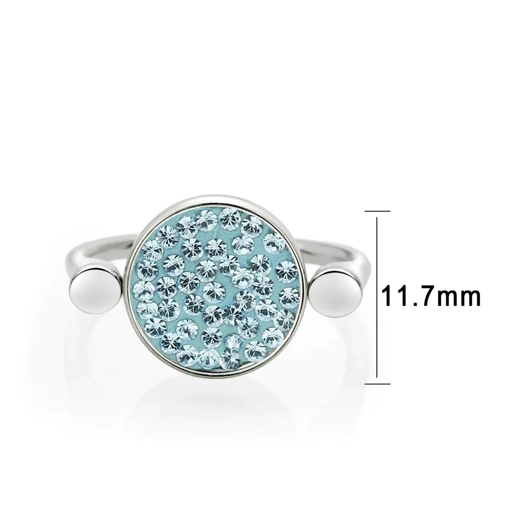 CJ385403 Wholesale Women's Stainless Steel Top Grade Crystal Round Sea Blue Ring