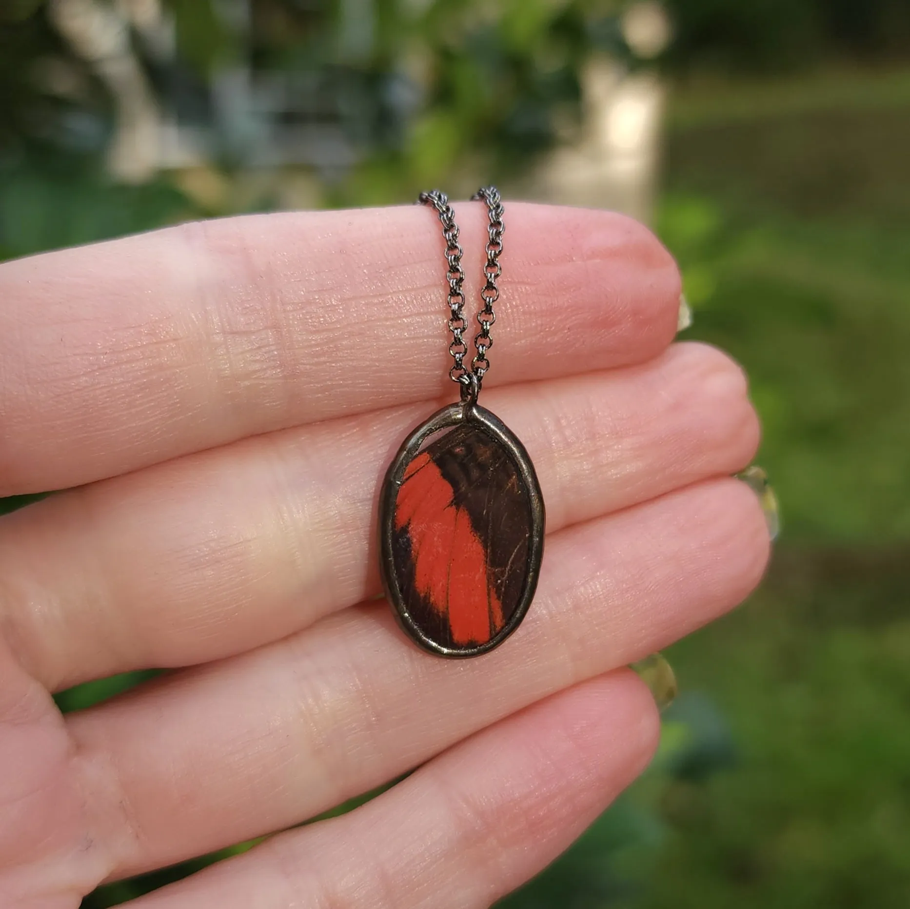 Coral Butterfly Oval Necklace