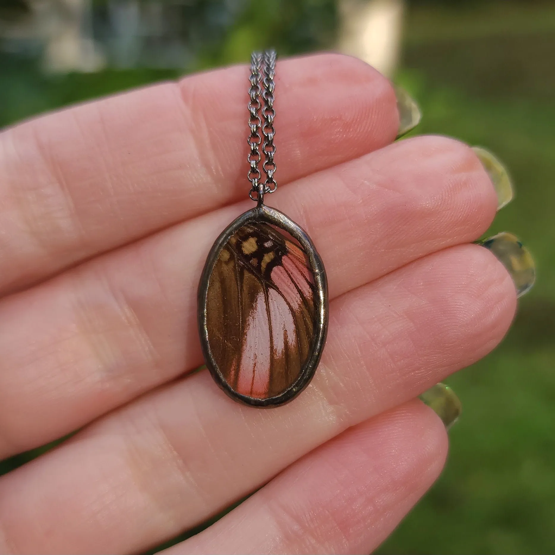 Coral Butterfly Oval Necklace