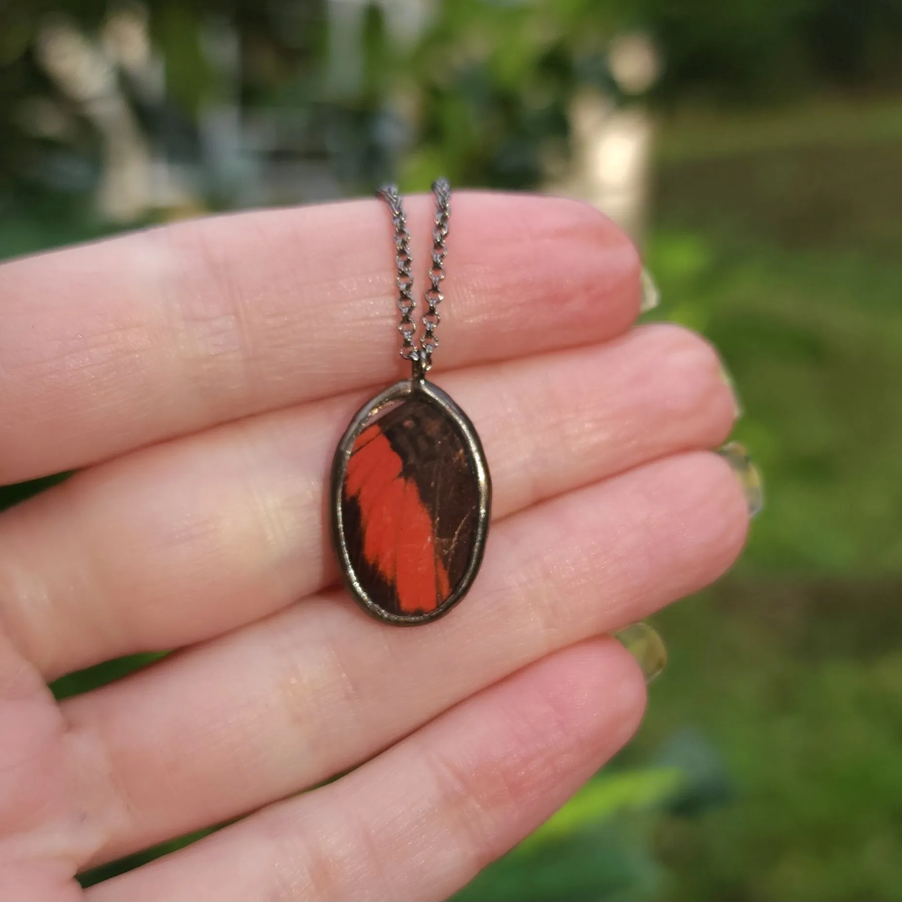 Coral Butterfly Oval Necklace