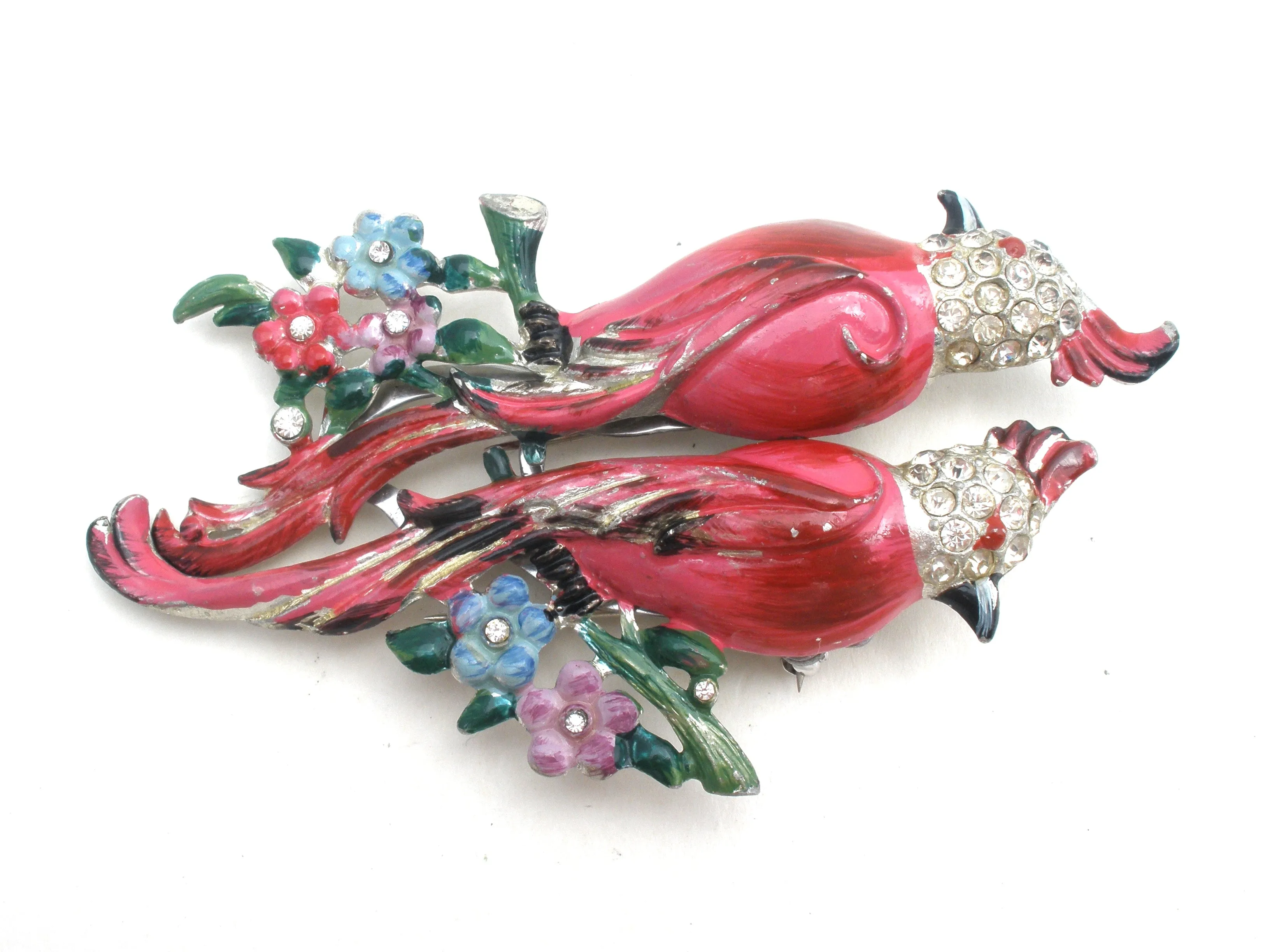 Coro Calopsitta Pink Bird Duette Brooch Set c. 1941