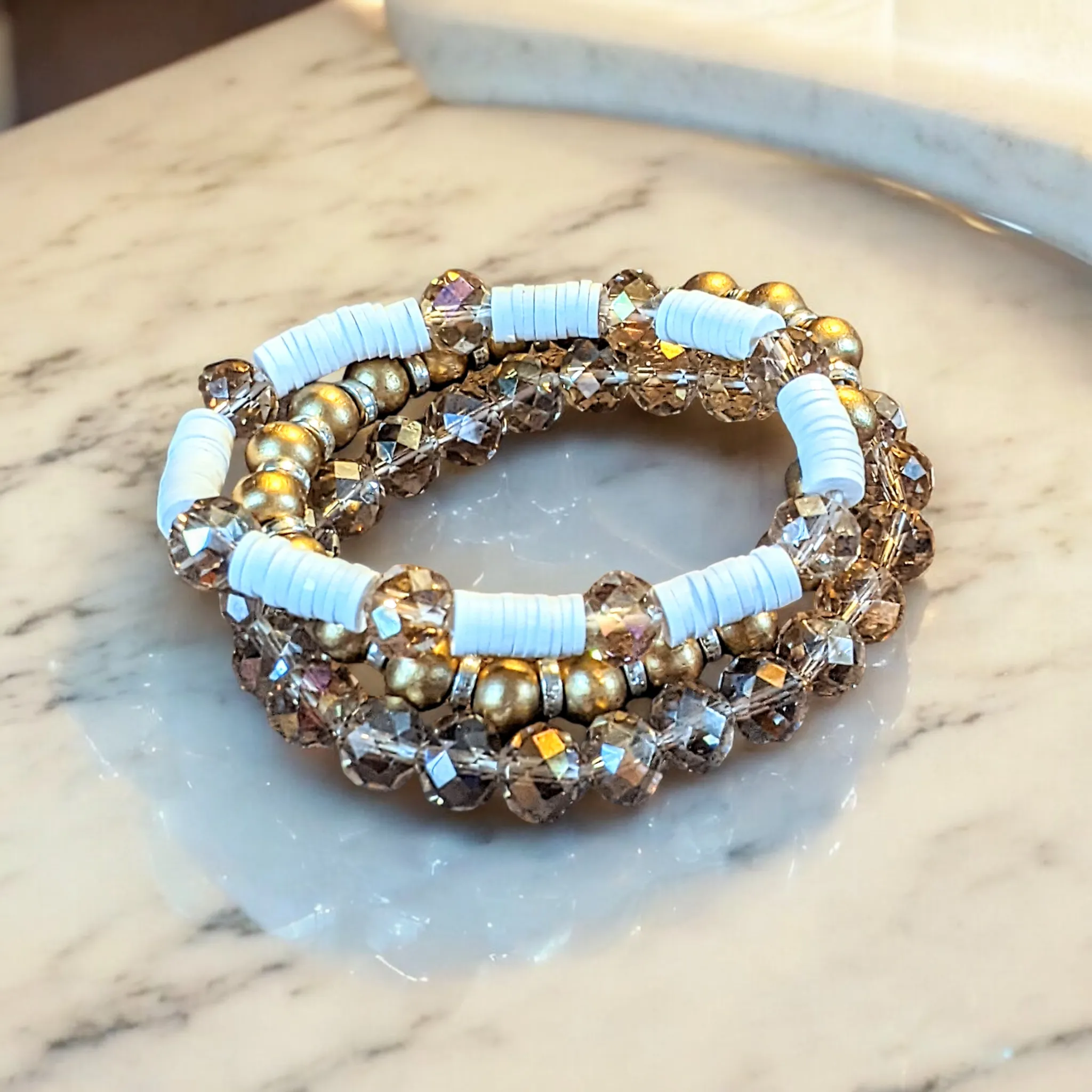 Cream & Crystals Stretch Bracelet Stack