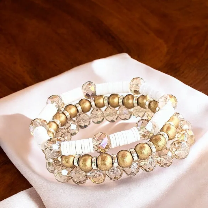 Cream & Crystals Stretch Bracelet Stack