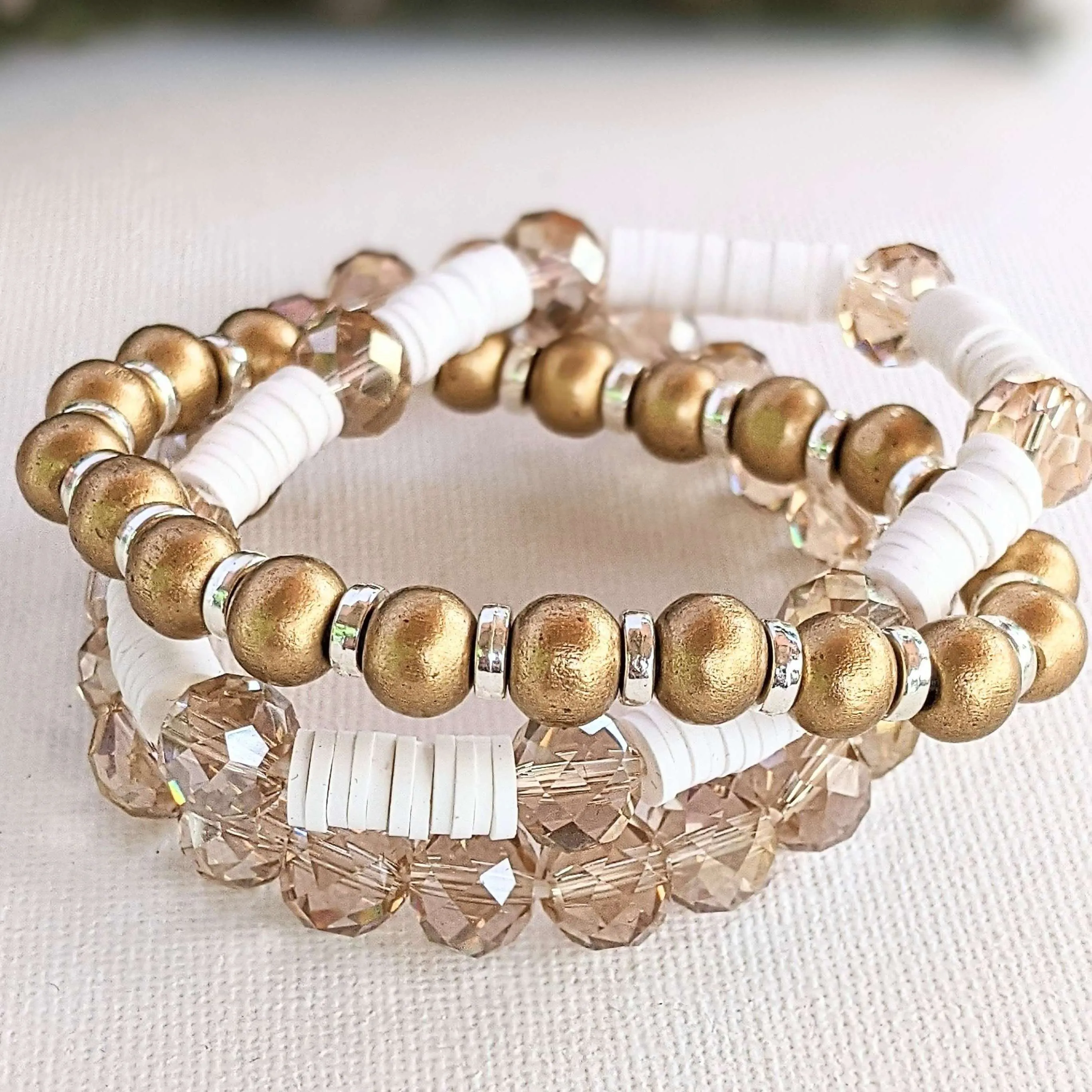 Cream & Crystals Stretch Bracelet Stack