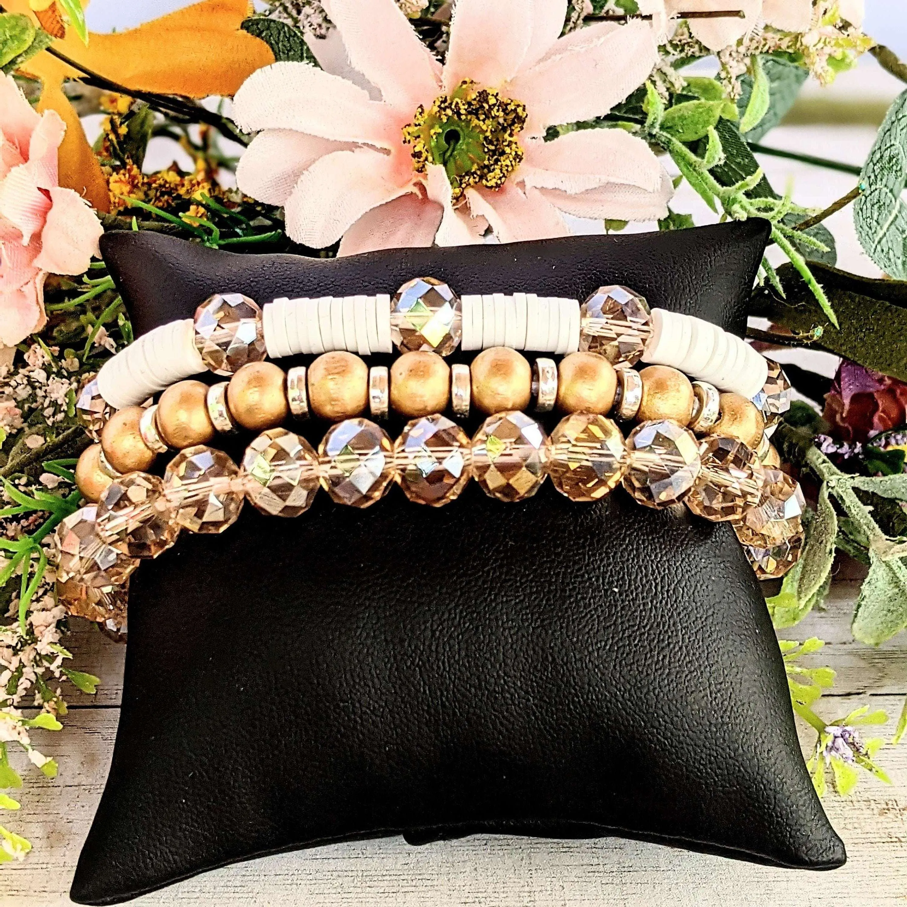 Cream & Crystals Stretch Bracelet Stack