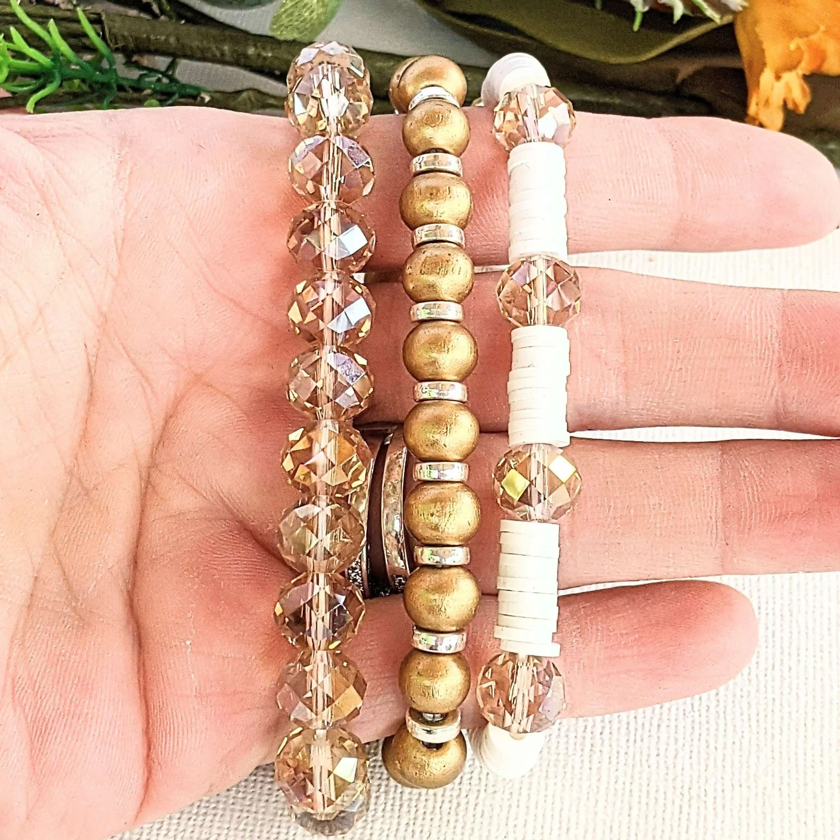 Cream & Crystals Stretch Bracelet Stack