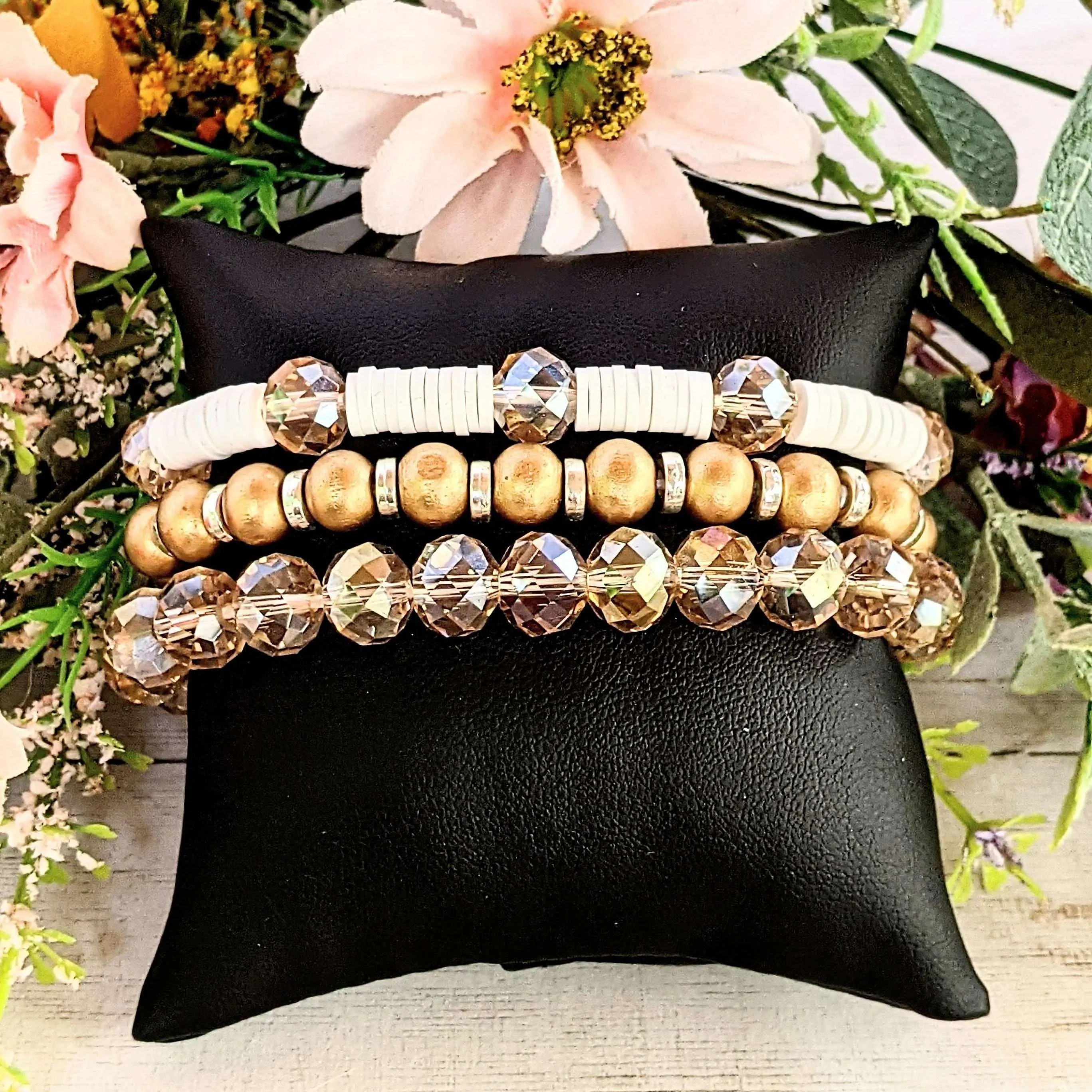 Cream & Crystals Stretch Bracelet Stack