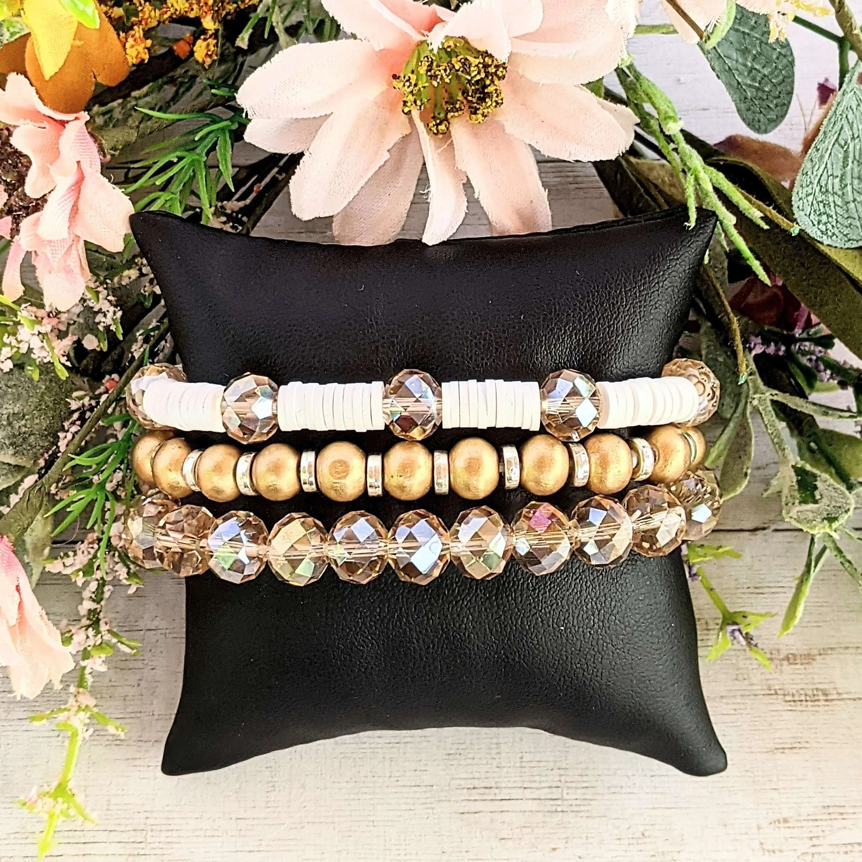 Cream & Crystals Stretch Bracelet Stack