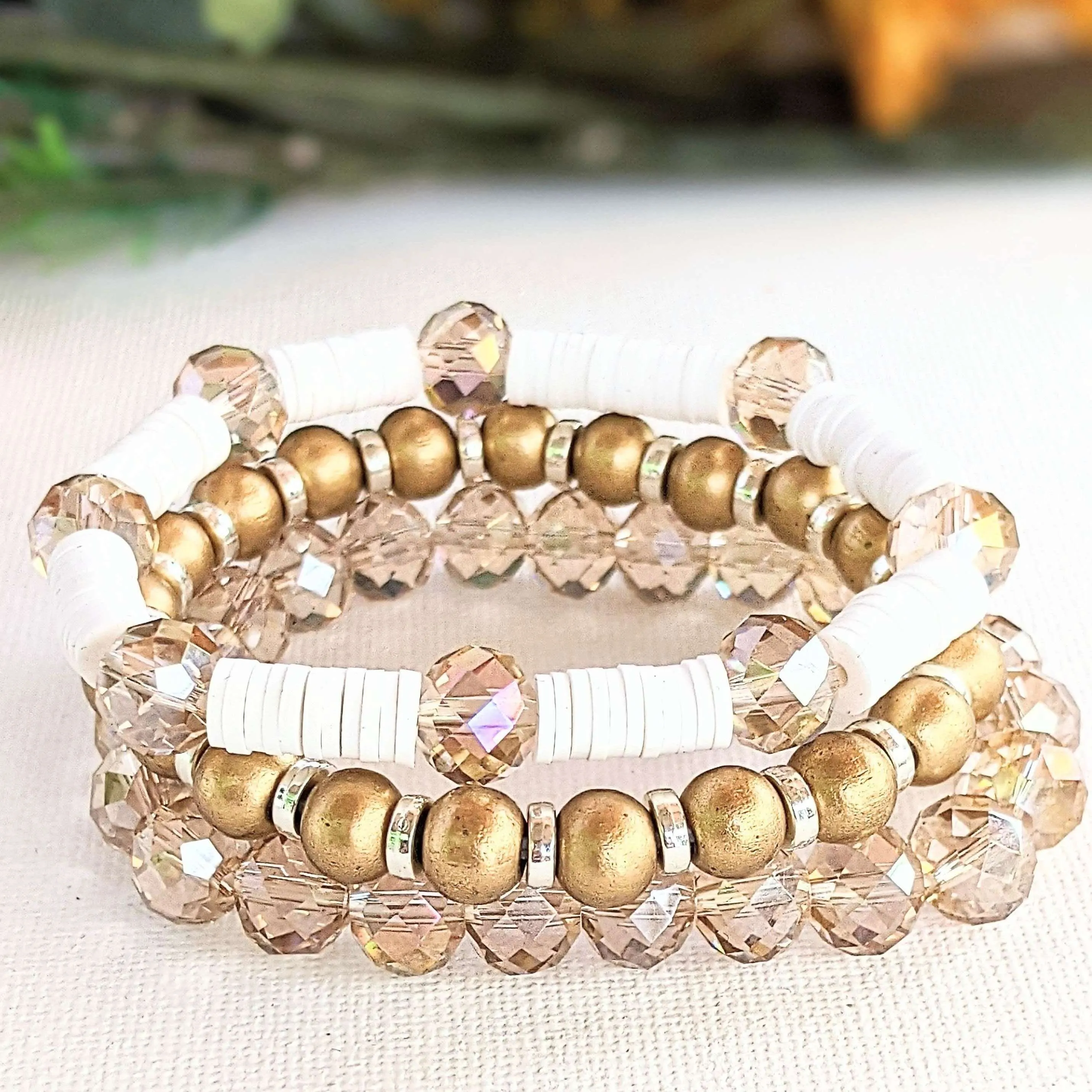 Cream & Crystals Stretch Bracelet Stack